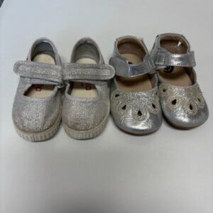 Lot of 2 Livie & Luca Cienta Mary Jane Silver Metallic Baby Shoes Size 12-18 mo